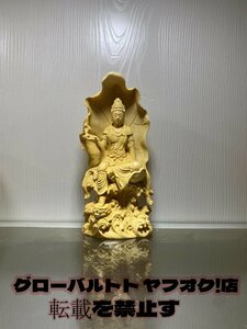 人気推薦 ハスの葉 自在観音菩薩 仏像 高約18cm 一刀彫り 観音像 置物 木彫 仏教美術品