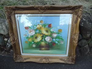 Art hand Auction [4Jan25 H] S.ENDOH Blumen-Ölgemälde, Holzrahmen, 72 cm breit x 65 cm lang, handgemalt, Innenraumdekoration, Malerei, Ölgemälde, Abstraktes Gemälde