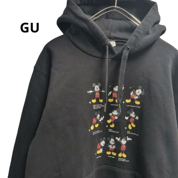 GU Mickey/ミッキー スウェットパーカー　黒　レディースM　b10