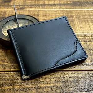  money clip . tongs . inserting wallet light purse compact leather cow leather original leather nme handmade black 