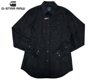 ★G-STAR RAW ジースター ロゴ刺繍 コットン 長袖シャツ 黒 ブラック メンズ M