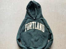 USA製 赤タグ 肉厚 12.5oz「PORTLAND」Champion REVERSE WEAVE プルオーバー パーカー Sサイズ ポートランド モスグリーン_画像5