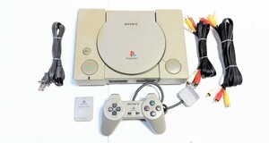 動作品・清掃済み★SONY PS1 初代 S端子搭載モデルプレイステーション「SCPH-1000」本体・純正コントローラ・S端子・AVケーブル・メモリー