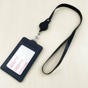 カードケース 伸縮リール付き パスケース 定期入れ ブラック 黒 クリア窓付き 社員証 IC ID セキュリティ