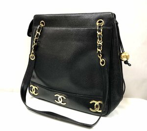 ★シャネル CHANEL トリプルココ キャビアスキン チェーントートバッグ ショルダーバッグ ブラック ゴールド金具 中古★002826