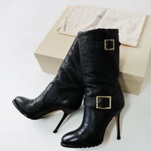 定価13.7万 ジミーチュウ JIMMY CHOO レザーバイカーブーツ 36/ブラック ミドル 23cm【2400013679367】_画像1