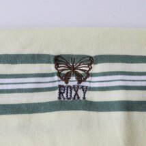 ロキシー ROXY ボーダー 刺繍 半袖 カットソー M/イエロー グリーン 半袖 ビッグサイズ プルオーバー 蝶 クルーネック【2400013697323】_画像7