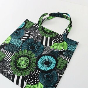 美品 マリメッコ marimekko SIIRTOLAPUUTARHA エコバッグ/グリーン ブルー【2400013705776】