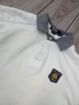 4．USA製 ポロラルフローレン 90s POLO ヴィンテージ ロゴワッペン 長袖 ラガーシャツ ポロシャツ 00s アメリカ製 メンズL 白グレー x703_画像1