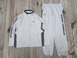 11．アンダーアーマー デカロゴ 速乾素材 ストレッチ スポーツジャケット パンツ ジャージ上下セットアップ メンズ XL グレー系 黒 y601