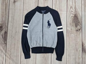 15．ポロラルフローレン POLO ビッグポニー ロゴ ラグラン ジップアップ コットンジャケット ブルゾン キッズS 紺グレー白 x704