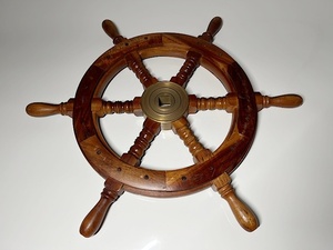 【瑞】木製の舵輪　ハンドル　船　マリン　レトロ　　ヴィンテージ　古道具