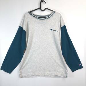 90s USA製 青タグ チャンピオン 長袖Tシャツ Lサイズ グレー グリーン