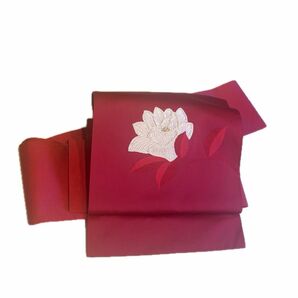 かんたん名古屋帯　完成品　作り帯着物　赤白　椿ワンポイント
