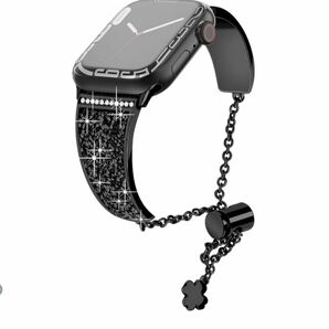 Apple Watch バンド キラキラ ストーン付き 40mm/38mm 交換ベルト Series ブラック ジュエリー風