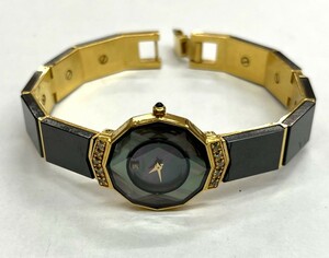#465【SEIKO】『セイコー腕時計 1Pダイヤ レディース時計 1E20-0D60』超希少品 不動品 デザインガラス ブラック＆ゴールド【中古】