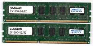 ELECOM ☆ DDR3-1600 (PC3-12800) DIMM　8GB×2枚セット　計 16GB ☆ 両面チップ ☆