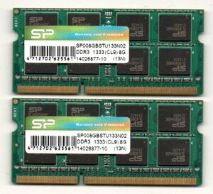 SP ★ ノート用メモリ　DDR3-1333 (PC3-10600)　8GB×2枚セット　計 16GB ★ 両面16枚チップ ★