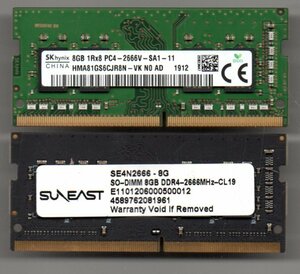 DDR4 ★ ノート用メモリ　PC4-2666　8GB×2枚セット　計 16GB ★ 両面チップ ★