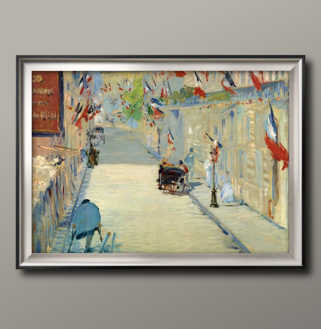 0865■¡¡Envío gratis!! Póster artístico pintura tamaño A3 Edouard Manet Minié Calle decorada con banderas ilustración papel mate nórdico, Alojamiento, interior, otros