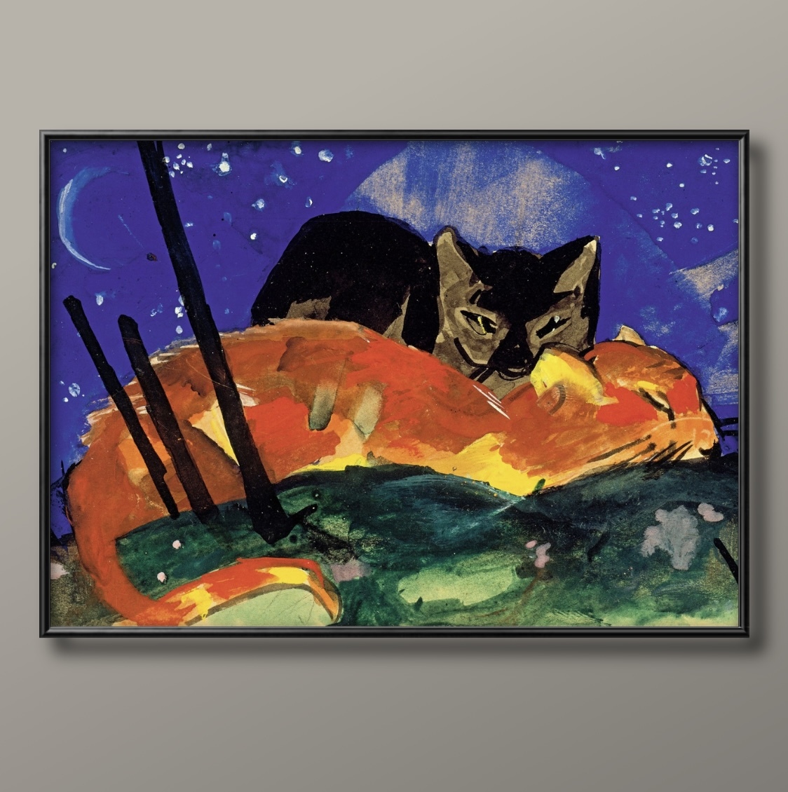 0905■Envío gratis!! Póster artístico pintura tamaño A3 Franz Marc Ilustración de dos gatos papel mate nórdico, Alojamiento, interior, otros