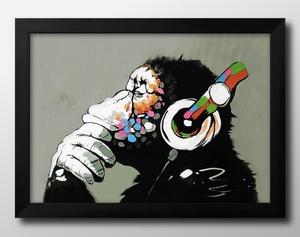 Art hand Auction 9020■Envío gratis!! Póster artístico pintura tamaño A3 Banksy DJ Monkey Monkey Street ilustración papel mate nórdico, Alojamiento, interior, otros