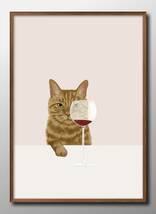 12994■送料無料!!アートポスター　絵画　A3サイズ　『ワインと猫　ネコ』イラスト　デザイン　北欧　マット紙_画像1