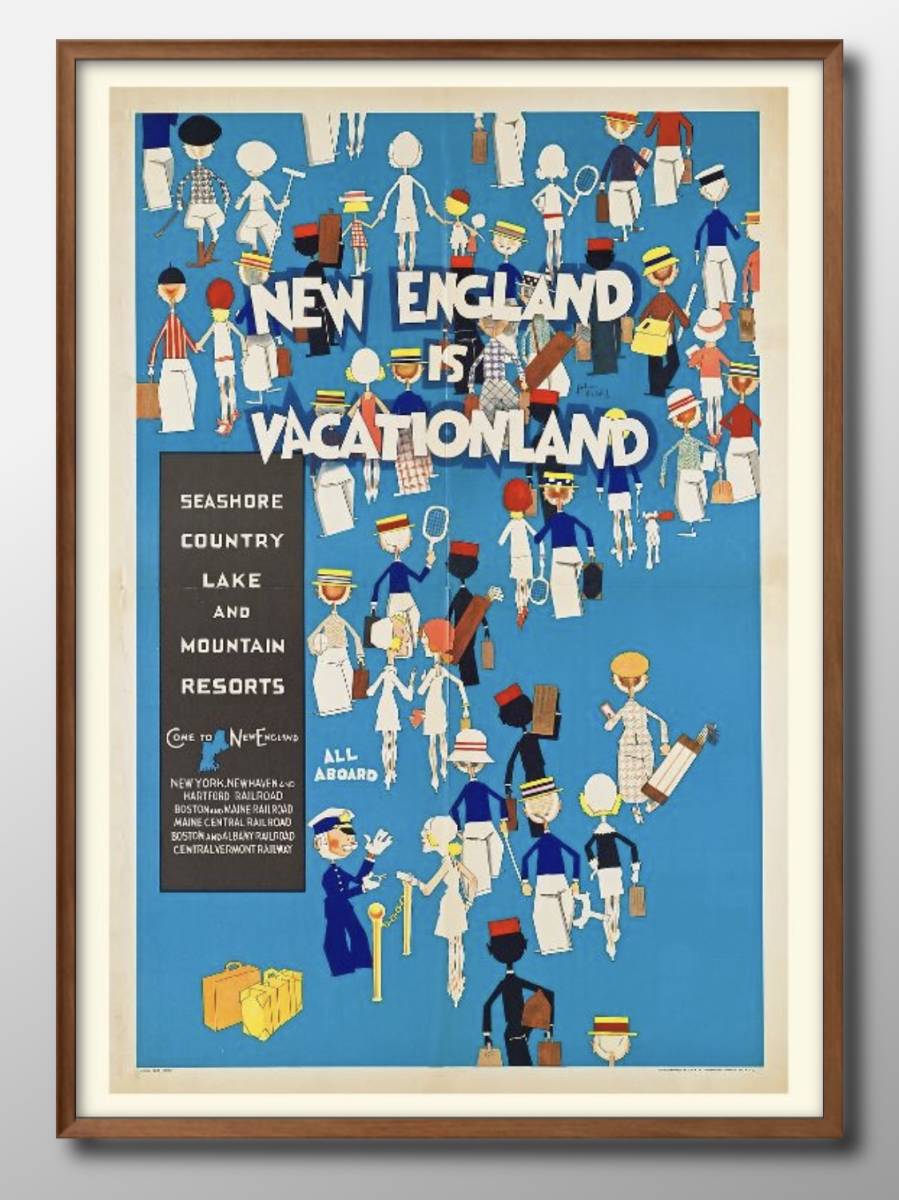 6802 ■包邮！！艺术海报绘画 A3 尺寸新英格兰度假胜地旅行海报插图斯堪的纳维亚哑光纸, 住宅, 内部的, 其他的