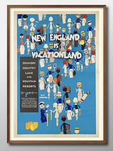 Art hand Auction 6802 ■Free Shipping!! Art Poster Painting A3 Size New England Vacationland Travel Poster Illustration Scandinavian Matte Paper, residence, interior, others