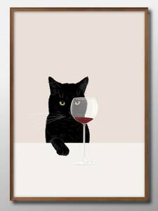 12511■送料無料!!アートポスター　絵画　A3サイズ　『猫とワイン』イラスト　デザイン　北欧　マット紙