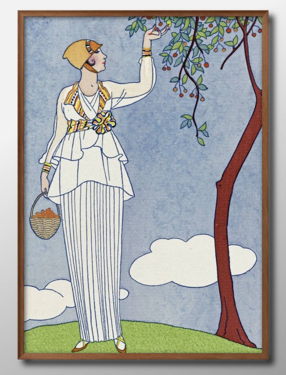 0993 ■免运费！艺术海报绘画 A3 尺寸 Georges Barbier 女人从树上采摘水果插图斯堪的纳维亚哑光纸, 住宅, 内部的, 其他的