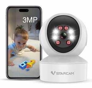 VStarcam 3MP 屋内セキュリティカメラ、IP セキュリティカメラ、ベビーカメラ、ペットカメラ、スマートナイトビジョン屋内モニター