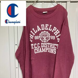 【90s★vintage】champion チャンピオン カレッジロゴ スウェット トレーナー usa古着 レッド系 ボルドー L