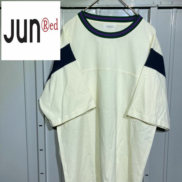 【グッドデザイン】JUN RED TOKYO JAPAN ジュンレッド 半袖Tシャツ カットソー メッシュ切り替え ホワイト S