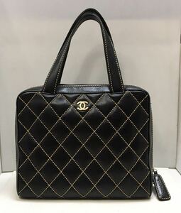 34-51 CHANEL シャネル ワイルドステッチ ハンドバッグ レザー ブラック 7番台