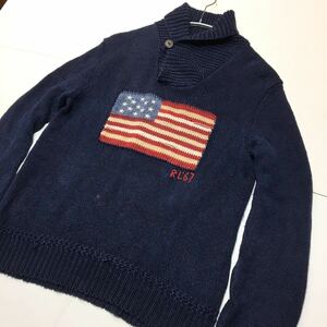 34-82 POLO RALPH LAUREN 星条旗ニット ショールカラー セーター ネイビー M