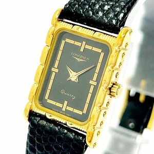 【1円スタート】【アンティーク】LONGINES ロンジン スクエア GP×革ベルト ブラック文字盤 クオーツ レディース腕時計 229430