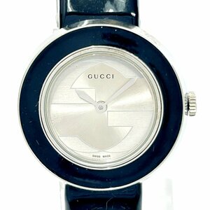 【1円スタート】【箱付き】GUCCI グッチ 129.5 Uプレイ SS×レザーベルト シルバー文字盤 クオーツ レディース腕時計 228151