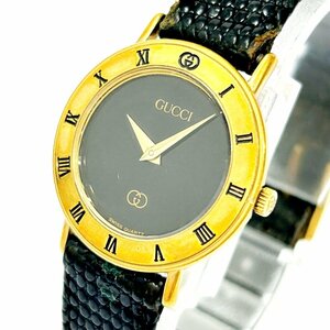 【1円スタート】【箱付き】GUCCI グッチ 3000 GP×革ベルト ブラック文字盤 クオーツ レディース腕時計 ジャンク 228157