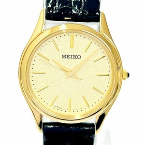 【1円スタート】【箱付き】SEIKO セイコー 4J41-0AM0 GP×革ベルト ゴールド文字盤 クオーツ レディース腕時計 228226