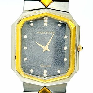 【1円スタート】WALTHAM ウォルサム 2116014 カットガラス SS×GP ブラック文字盤 クオーツ ボーイズ腕時計 ジャンク 228367