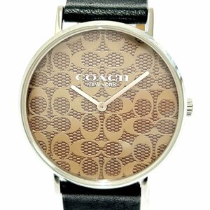 【1円スタート】【箱付き】COACH コーチ CA.120.7.14.1596 SS×革ベルト ブラウン文字盤 クオーツ レディース腕時計 ジャンク 229321