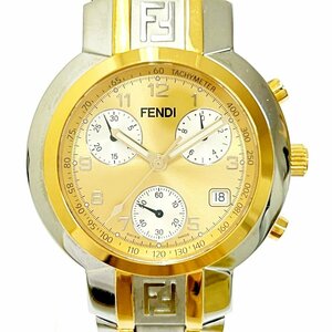 【1円スタート】【箱付き】FENDI フェンディ 4500G オロロジ クロノグラフ SS×GP ゴールド文字盤 クオーツ メンズ腕時計 228307