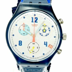 【1円スタート】【箱付き】Swatch スウォッチ クロノグラフ 98年 サッカー W杯 シルバー文字盤 クオーツ メンズ腕時計 ジャンク 228234