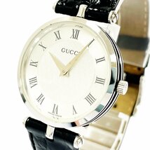 【1円スタート】【箱付き】GUCCI グッチ 2040M シェリーライン SS×レザー シルバー文字盤 クオーツ メンズ時計 230841_画像2