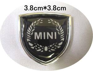 【新品・即決】 3D ミニクーパー MINI 黒シルバー エンブレム メタル ステッカー 3.8cm