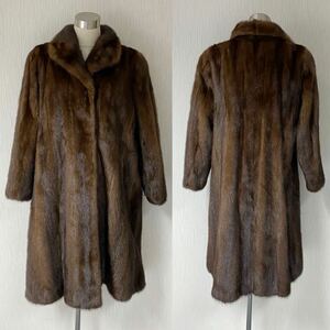 最高級 美品 デミバフミンク 毛皮 ロング コート 着丈約103cm ブラウン リアルファー レディース d320