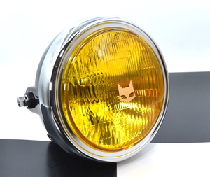 ホークⅡ HAWKⅢ CB250N CB400N CB400T 汎用 １８０Φ LED イエローガラスレンズ ヘッドライト 黒ケース マーシャルエンブレム付き シビエ