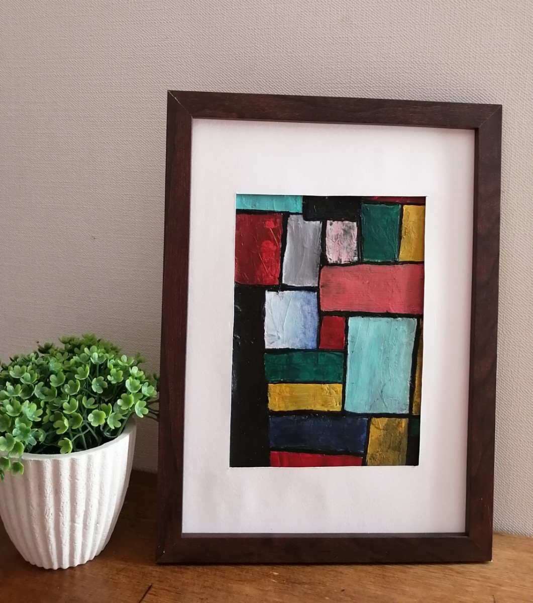 Original painting [square] Abstract interior painting Hand-painted Red, black, yellow, green, Artwork, Painting, acrylic, Gash