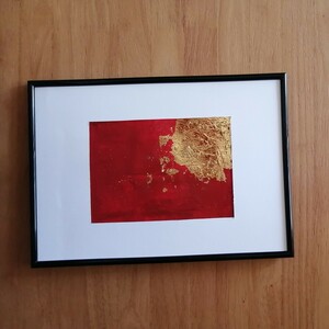 Art hand Auction Original painting [ring] abstract painting interior painting handwritten gold leaf on red money luck energy blessing, artwork, painting, acrylic, gouache